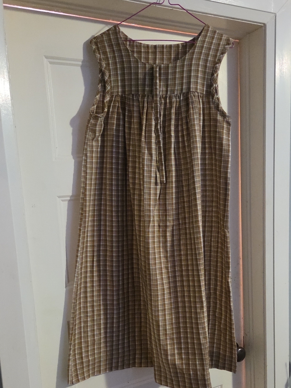Handmade Womens  Brown Plaid Sleeveless Dress
